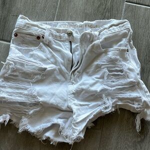 American Eagle high waist white denim shorts